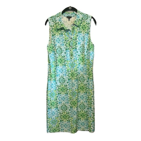 Talbots Effortless Jersey Polo Dress Medallion Tiles Print Sz Medium - Picture 2 of 7